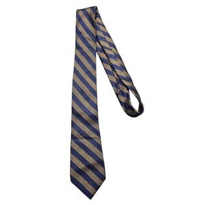 Paul Fredrick Tie Mens One Size Navy Gold Striped 100% Silk‎ Herringbone Classic